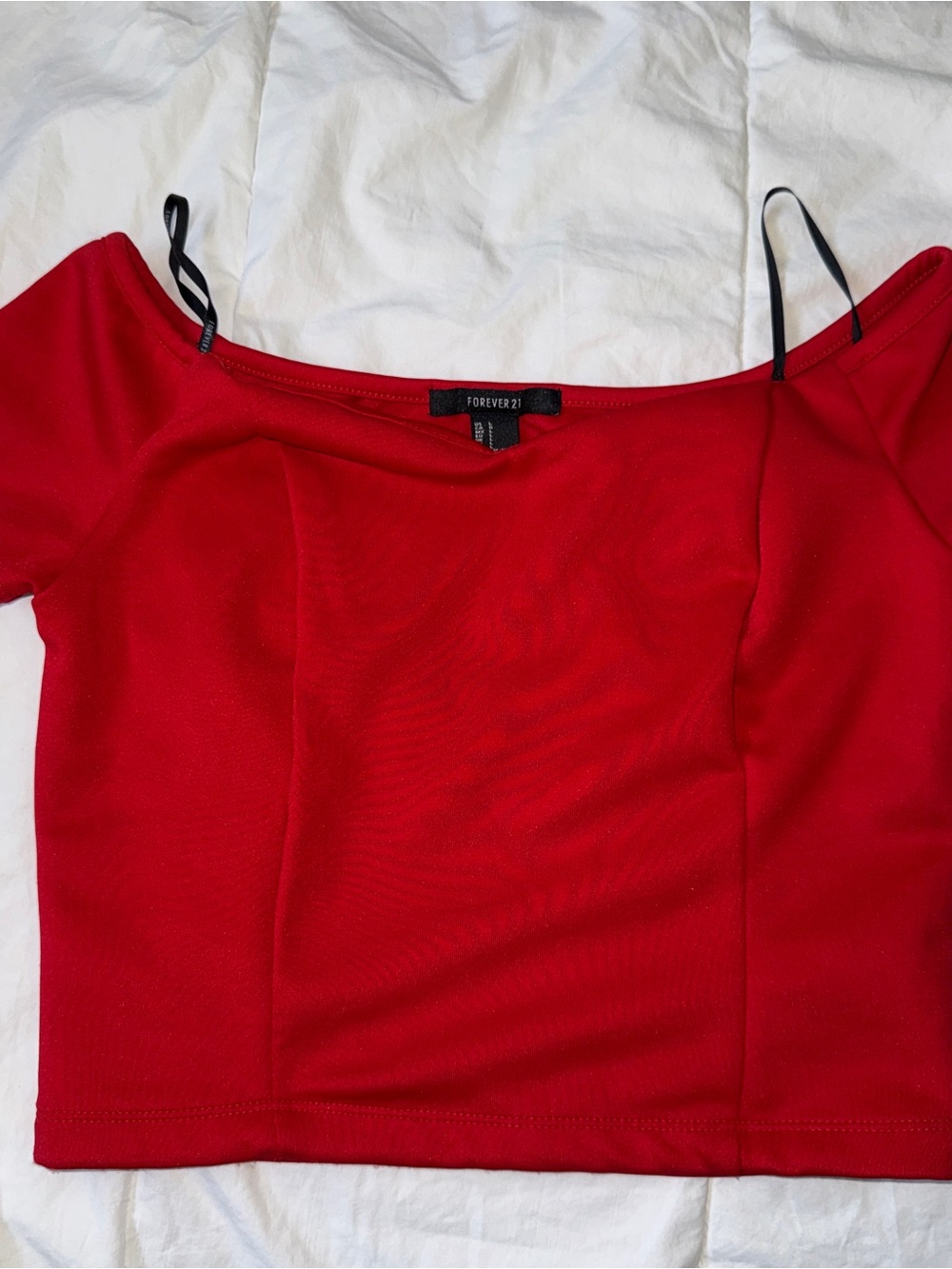 Forever 21 Red Off-the-Shoulder Crop Top with Black Straps